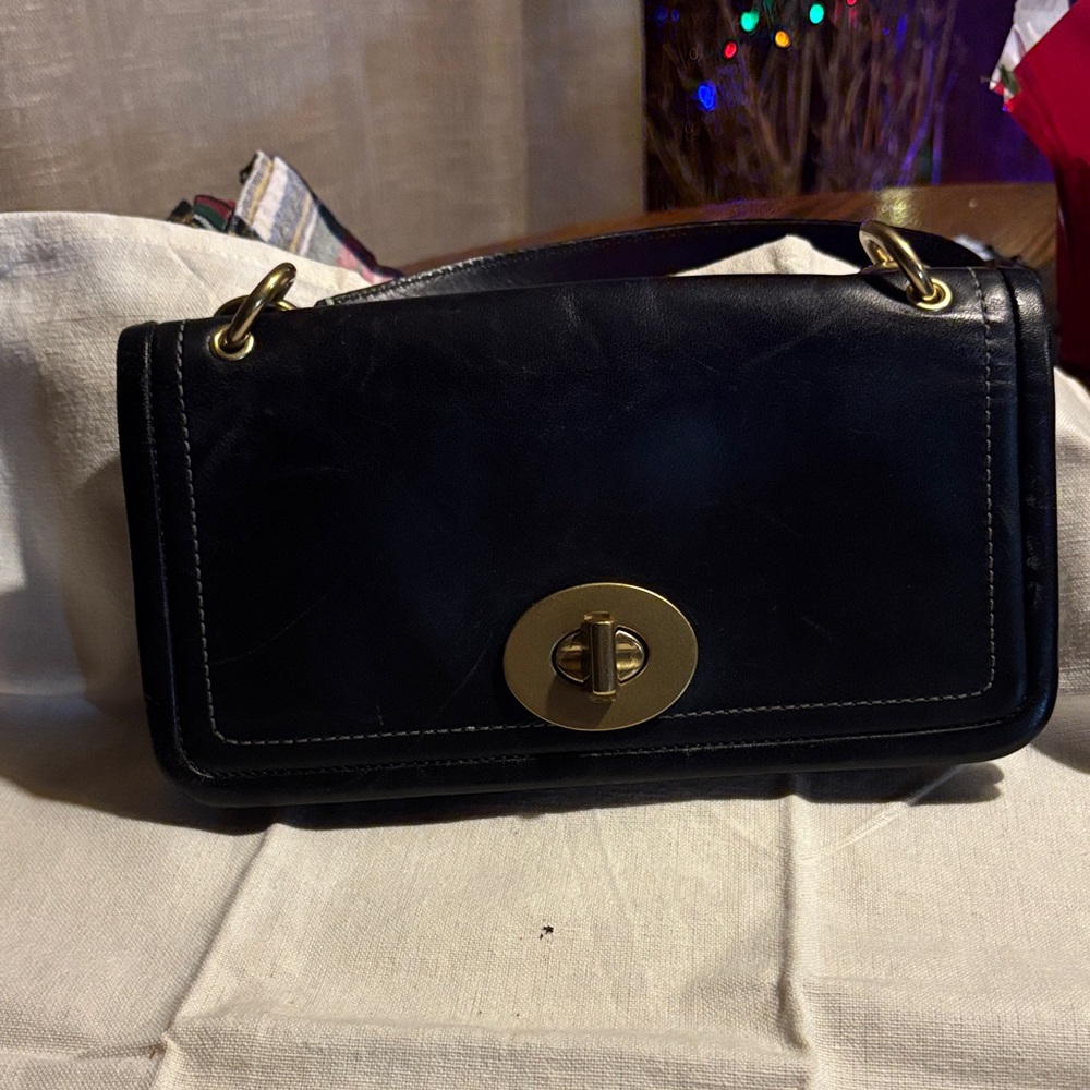 Classic Black Leather Shoulder Bag with Gold Hardware